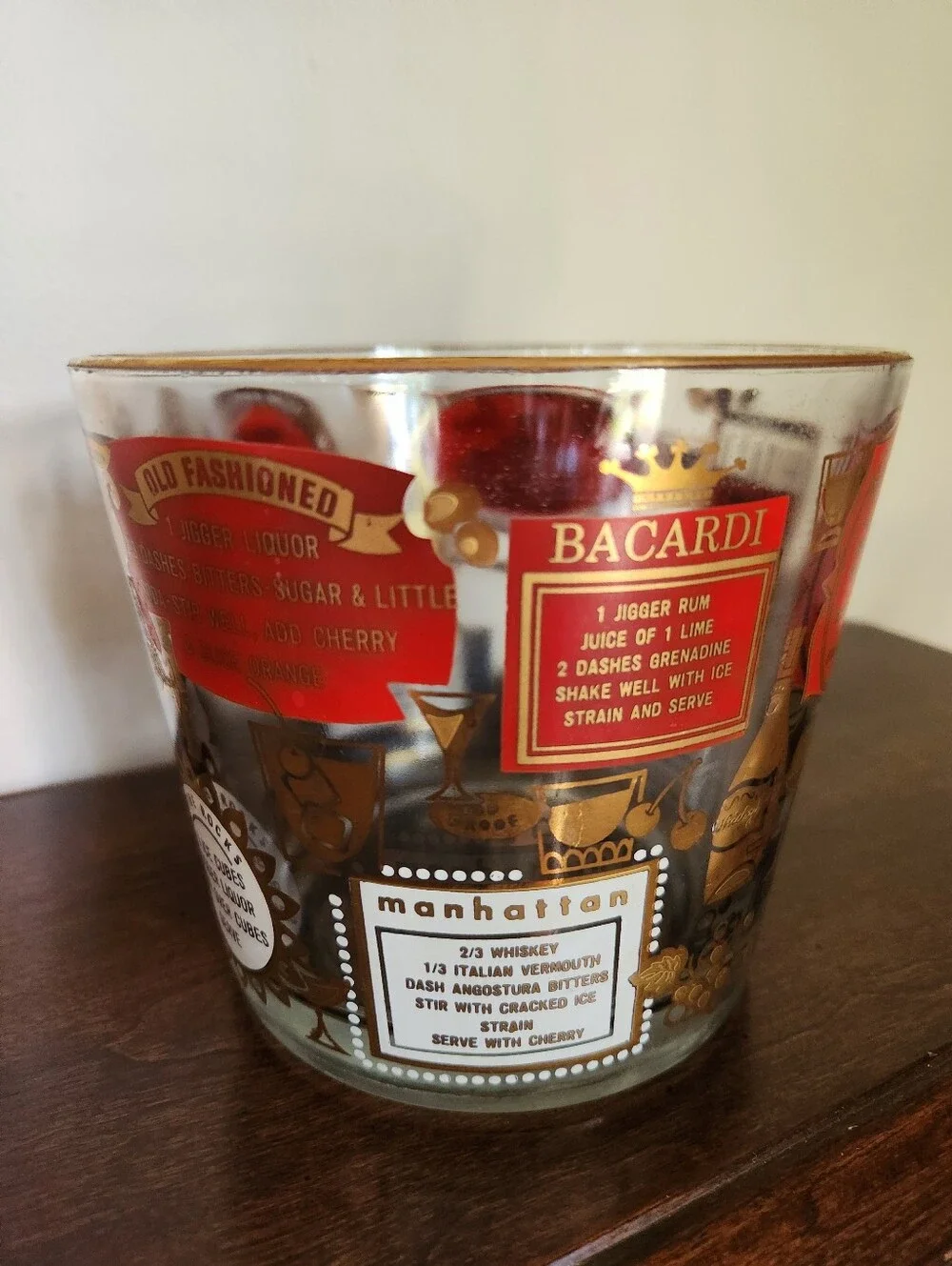 Mid-Century Jeanette Glass Bacardi Cocktail Recipe Ice Bucket